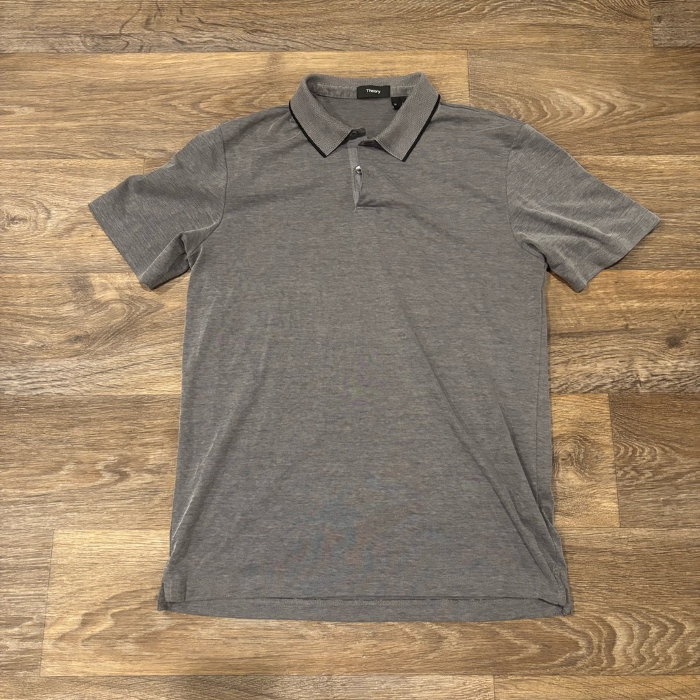 Theory Steel Staple Polo Shirt Men’s Medium Gray Short Sleeve Modern